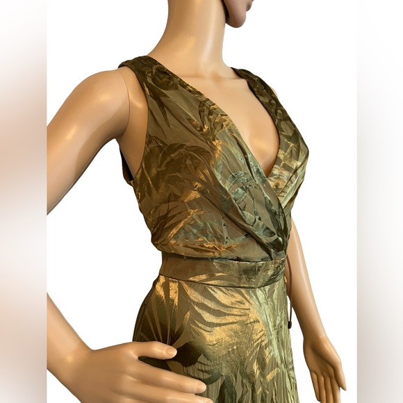 Ralph Lauren Size 6  NWT Olive Green Palm Leaf  Sleeveless Midi Dress (0431) - Picture 4 of 13